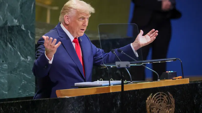 epaselect epa12399870 US President Donald Trump speaks during the General Debate of the 80th session of the United Nations General Assembly (UNGA) at the United Nations headquarters in New York, New York, USA, 23 September 2025. EPA/SARAH YENESEL