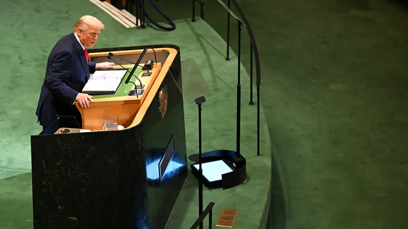 epa12400217 US President Donald Trump speaks during the General Debate of the 80th session of the United Nations General Assembly (UNGA) at the United Nations headquarters in New York, New York, USA, 23 September 2025. EPA/LUKAS COCH NO ARCHIVING AUSTRALIA AND NEW ZEALAND OUT