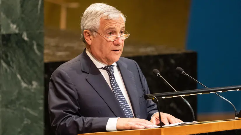epa12398920 Italian Deputy Prime Minister and Foreign Minister Antonio Tajani the High-Level International Conference for the Peaceful Settlement of the Question of Palestine and the Implementation of the Two-State Solution, at the United Nations (UN) headquarters in New York, New York, USA, 22 September 2025. The UN General Assembly's high-level week runs from 22 until 30 September. EPA/LEV RADIN