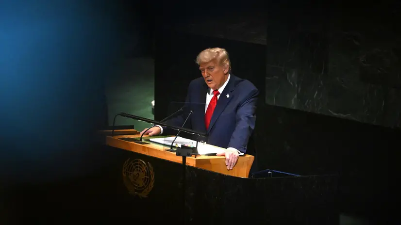 epa12399982 US President Donald Trump speaks during the General Debate of the 80th session of the United Nations General Assembly (UNGA) at the United Nations headquarters in New York, New York, USA, 23 September 2025. EPA/LUKAS COCH NO ARCHIVING AUSTRALIA AND NEW ZEALAND OUT