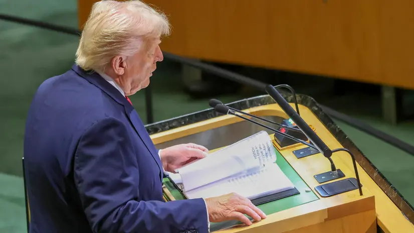 epaselect epa12399876 US President Donald Trump speaks during the General Debate of the 80th session of the United Nations General Assembly (UNGA) at the United Nations headquarters in New York, New York, USA, 23 September 2025. EPA/SARAH YENESEL