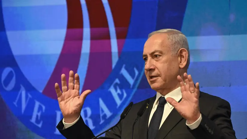 epa12380604 Israeli Prime Minister Benjamin Netanyahu addresses the opening event of a bipartisan delegation of American legislators to Israel, at the Foreign Ministry in Jerusalem, 15 September 2025. The delegation includes 250 legislators from all 50 U.S. states – five elected officials from each state. EPA/DEBBIE HILL / POOL