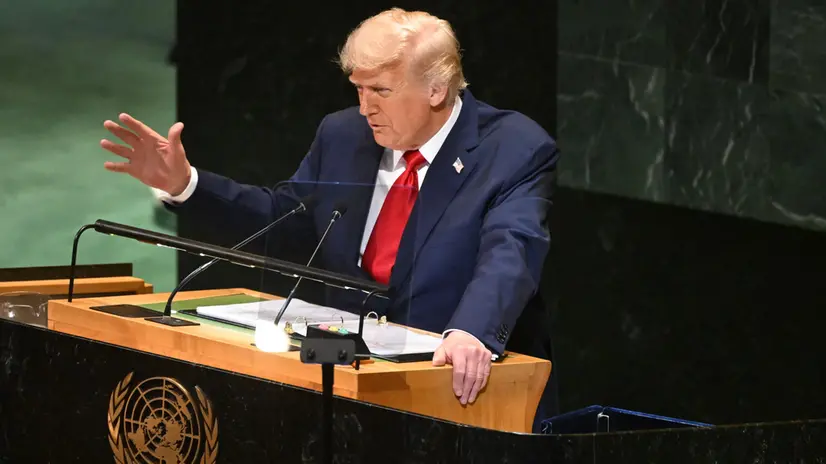 epa12400139 US President Donald Trump speaks during the General Debate of the 80th session of the United Nations General Assembly (UNGA) at the United Nations headquarters in New York, New York, USA, 23 September 2025. EPA/LUKAS COCH NO ARCHIVING AUSTRALIA AND NEW ZEALAND OUT