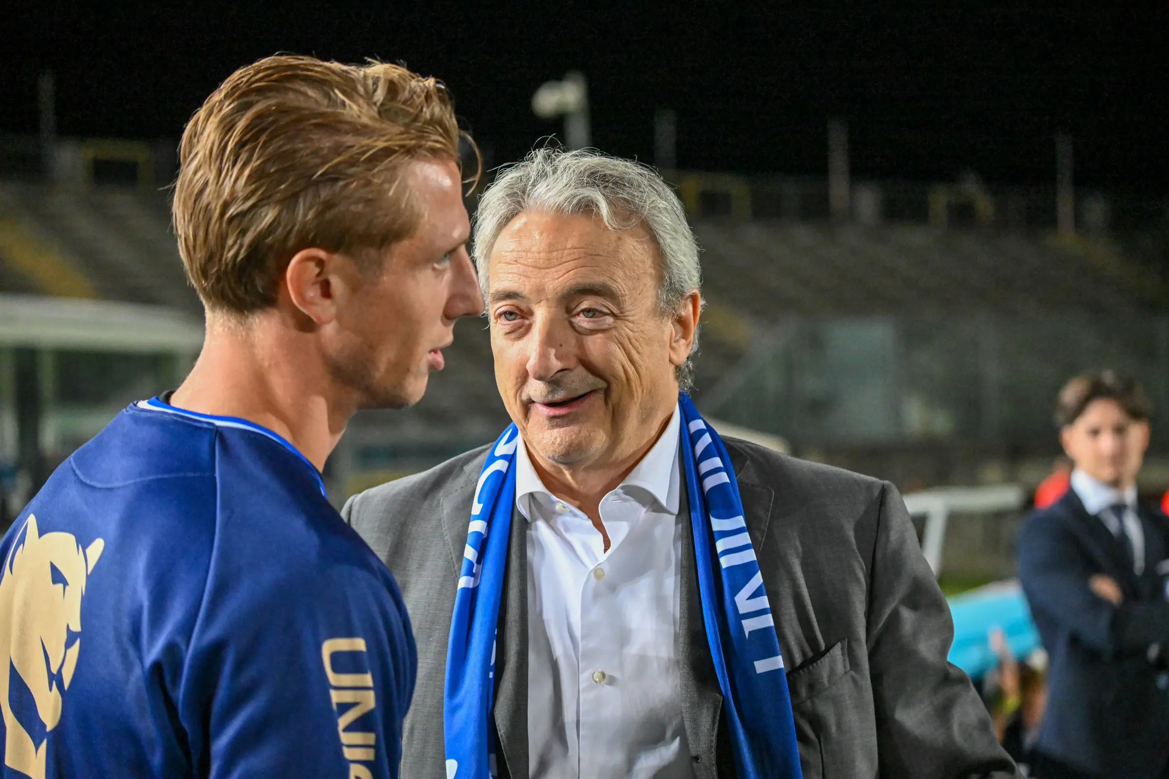 SPORT CALCIO BRESCIA CAMPIONATO SERIE C UNION BRESCIA NOVARA NELLA FOTO GIUSEPPE PASINI (PRESIDENTE UNION BRESCIA) LUCA VIDO (UNION BRESCIA) 25–09-2025 AGENZIA NEWREPORTER PASOTTI