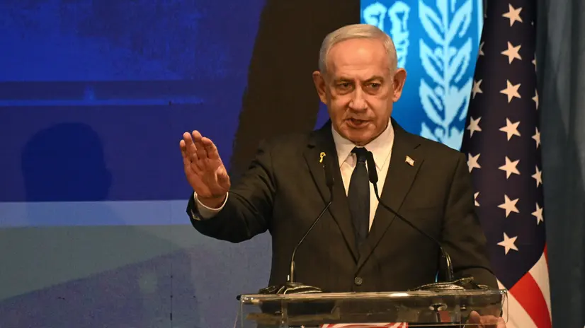 epa12380600 Israeli Prime Minister Benjamin Netanyahu addresses the opening event of a bipartisan delegation of American legislators to Israel, at the Foreign Ministry in Jerusalem, 15 September 2025. The delegation includes 250 legislators from all 50 U.S. states – five elected officials from each state. EPA/DEBBIE HILL / POOL