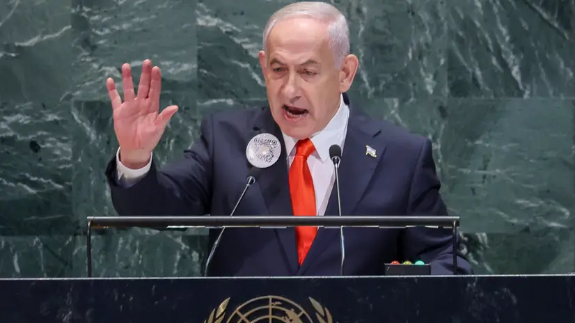 epa12407720 Prime Minister of Israel Benjamin Netanyahu speaks during the General Debate of the 80th session of the United Nations General Assembly at United Nations headquarters in New York, New York, USA, 26 September 2025. EPA/SARAH YENESEL