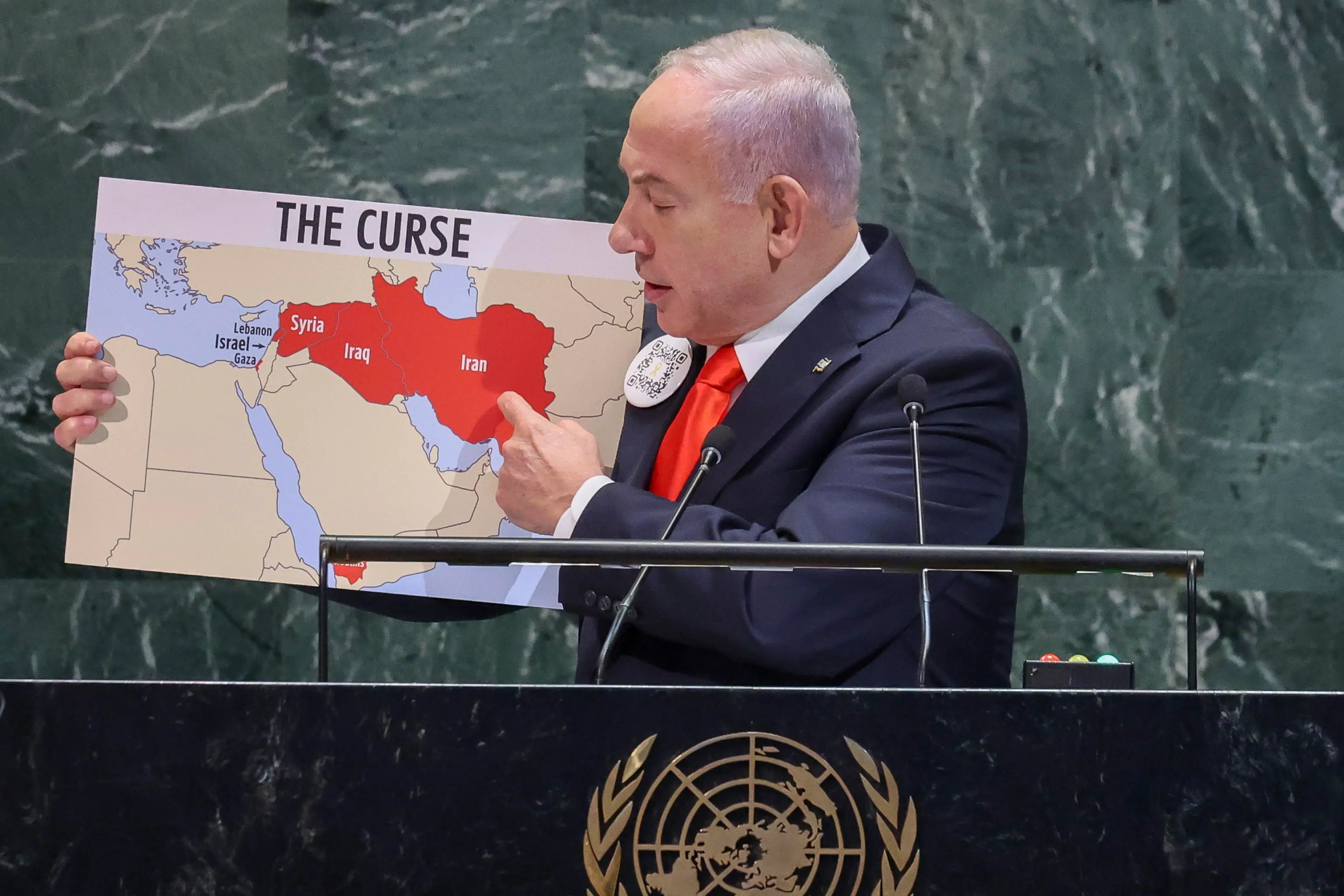 Il premier israeliano Benjamin Netanyahu intervenendo all'assemblea generale dell'Onu