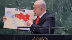 Il premier israeliano Benjamin Netanyahu intervenendo all'assemblea generale dell'Onu