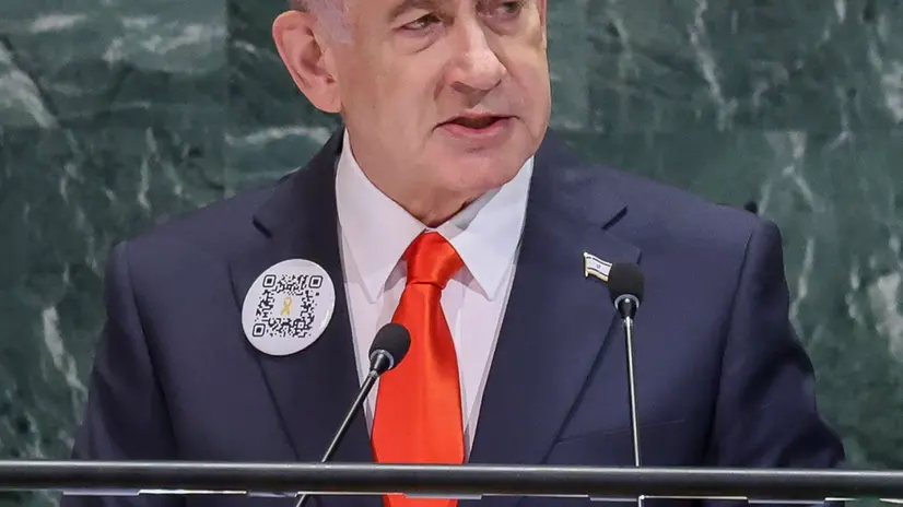 epa12407725 Prime Minister of Israel Benjamin Netanyahu speaks during the General Debate of the 80th session of the United Nations General Assembly at United Nations headquarters in New York, New York, USA, 26 September 2025. EPA/SARAH YENESEL