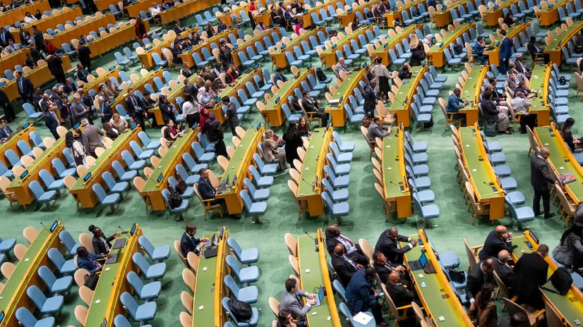 epa12408063 Empty seats at the General Assembly Hall during Prime Minister of Israel Benjamin Netanyahu's speech during the General Debate of the 80th session of the United Nations General Assembly at United Nations headquarters in New York, New York, USA, 26 September 2025. The Spanish delegation was absent from the Assembly during Netanyahu's speech, which was boycotted by dozens of delegates who left the room. EPA/ANGEL COLMENARES