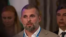 epa11516827 Ukrainian Minister for Youth and Sport, Matviy Bidnyi delivers a speech at an award ceremony with Ukrainian athletes during the Paris 2024 Olympic Games, in Paris, France, 01 August 2024. The mayor of Paris presented the Grand Vermeil medal, the City of Paris' highest distinction, to two Ukrainian athletes at the event that also paid tribute to the Ukrainian athletes who have been killed since the beginning of Russia's invasion of Ukraine. The City of Paris released emergency aid of one million euros to help people who have had to flee Ukraine and has deployed solidarity actions in the capital. EPA/ANDRE PAIN