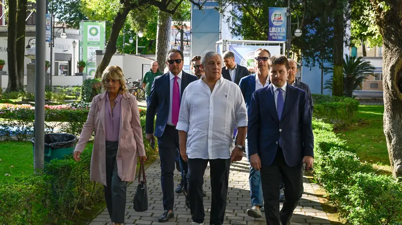 Il leader di Forza Italia partecipa alla messa domenicale nel terzo giorno della festa del pertito " Liberta' " a Telese Terme (Benevento) 27 settembre 2025. ANSA / CIRO FUSCO