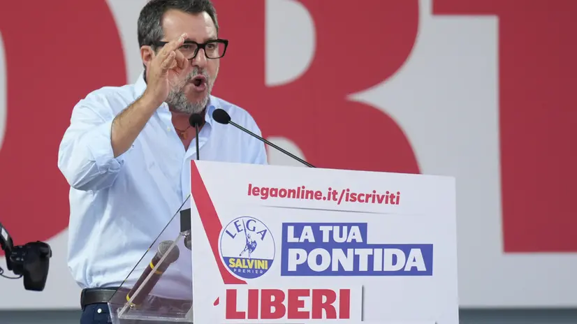 Matteo Salvini (National Secretary of Lega, Vice President of the Council of Ministers of Italy and Minister of Infrastructure and Transport) during the traditional Lega party rally in Pontida (Bergamo), 21 september 2025. ANSA/MICHELE MARAVIGLIA