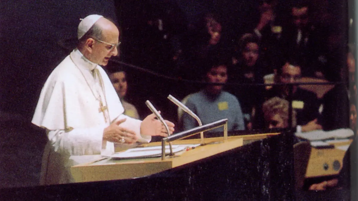Lo storico intervento di Paolo VI alle Nazioni Unite il 4 ottobre 1965 - Foto Ansa © www.giornaledibrescia.it
