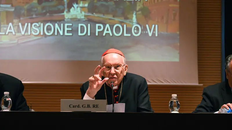 Il cardinale Giovan Battista Re durante il suo intervento all'Istituto Paolo VI di Concesio © www.giornaledibrescia.it