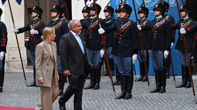 Italian Prime Minister, Giorgia Meloni, receives Prince Salman bin Hamad Al Khalifa, Crown Prince and Prime Minister of the Kingdom of Bahrain at Palazzo Chigi in Rome, Italy, 28 September 2025. ANSA/MAURIZIO BRAMBATTI