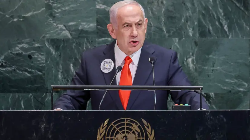 epa12407717 Prime Minister of Israel Benjamin Netanyahu speaks during the General Debate of the 80th session of the United Nations General Assembly at United Nations headquarters in New York, New York, USA, 26 September 2025. EPA/SARAH YENESEL