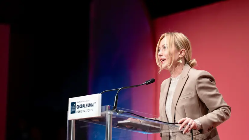 La presidente del Consiglio Giorgia Meloni al Global Summit del Wttc all'auditorium a Roma, 29 settembre 2025. ANSA/ UFFICIO STAMPA PRESIDENZA DEL CONSIGLIO+++FOTO DIFFUSA DALL'UFFICIO STAMPA - USARE SOLO PER ILLUSTRARE OGGI LA NOTIZIA INDICATA NEL TITOLO - NON ARCHIVIARE - NON VENDERE - NON USARE PER FINI NON GIORNALISTICI - NPK+++