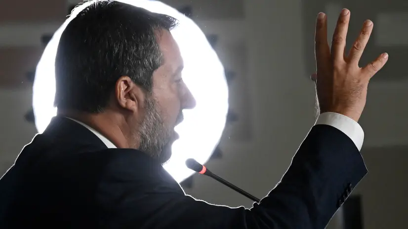 Il ministro delle infrastrutture e dei trasporti, Matteo Salvini; alla presentazione del Villaggio Olimpico e Paralimpico per i Giochi invernali Milano-Cortina 2026 allo Scalo Romana a Milano; 30 settembre 2025. ANSA/DANIEL DAL ZENNARO