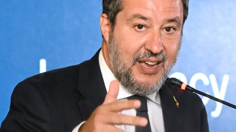 Il ministro delle infrastrutture e dei trasporti, Matteo Salvini; alla presentazione del Villaggio Olimpico e Paralimpico per i Giochi invernali Milano-Cortina 2026 allo Scalo Romana a Milano; 30 settembre 2025. ANSA/DANIEL DAL ZENNARO