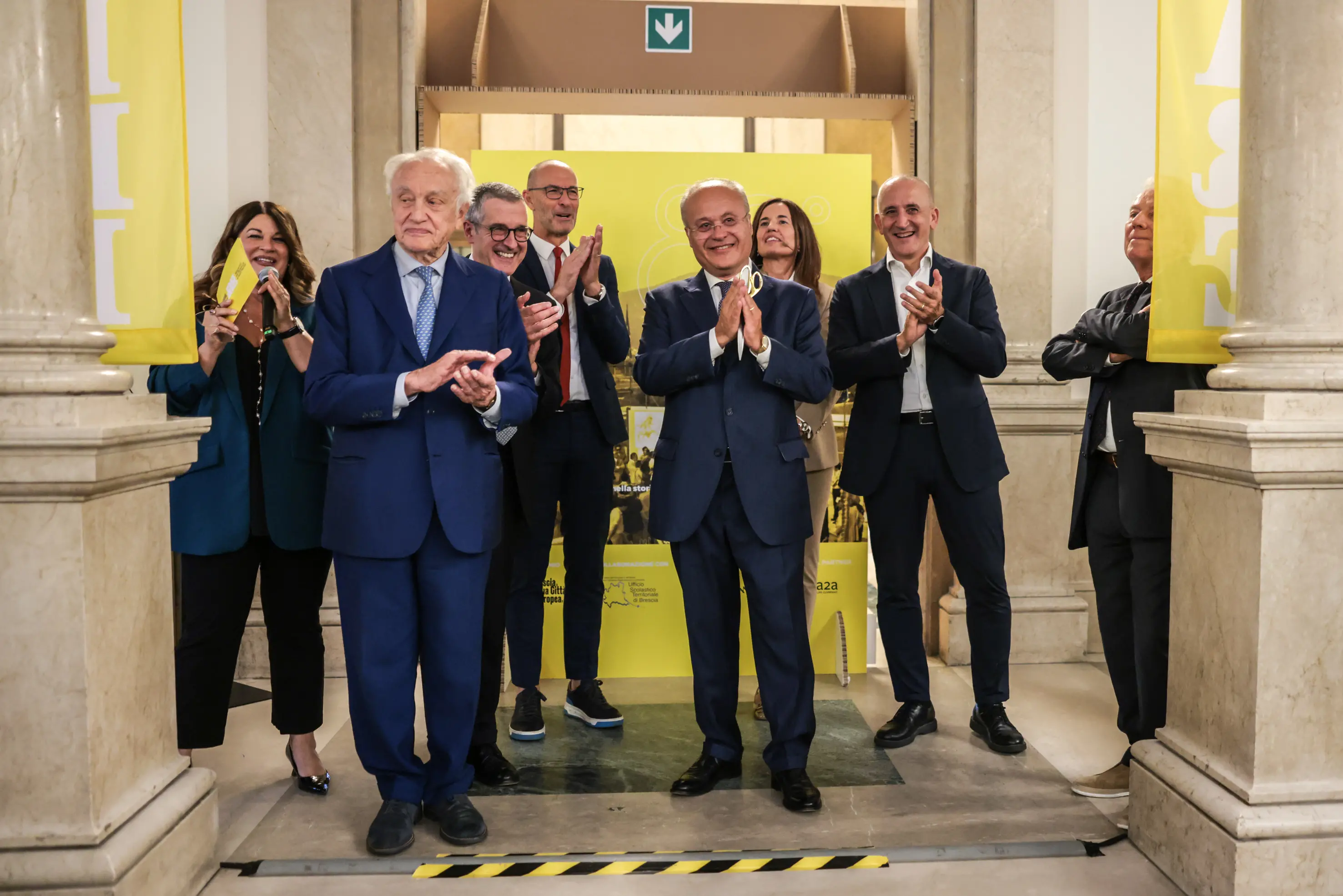 L'inaugurazione della mostra «Il Giornale di Brescia nella storia. 1945-2025. Sguardi su Brescia e sull'Italia»