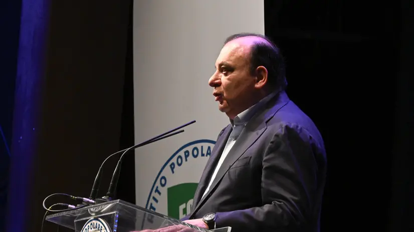 Fulvio Martusciello. Caporedelegazionwe Parlamento Europeo Fi durante il il convegno organizzato da Forza Italia “Una bussola per la competivita’ Europea al Teatro Puccini di Firenze Firenze 30 Marzo 2025 ANSA/CLAUDIO GIOVANNINI