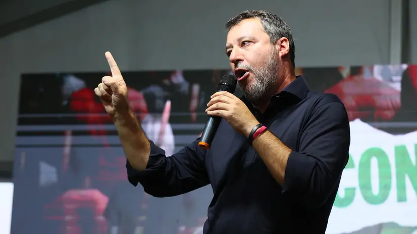 Matteo Salvini (National Secretary of Lega, Vice President of the Council of Ministers of Italy and Minister of Infrastructure and Transport) during the traditional Lega Giovani party rally in Pontida (Bergamo), 20 September 2025. ANSA/MICHELE MARAVIGLIA