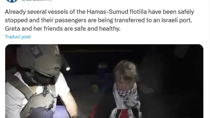 FRAME DA Video del ministero degli Esteri israeliano, si vede il fermo di Greta Thunberg