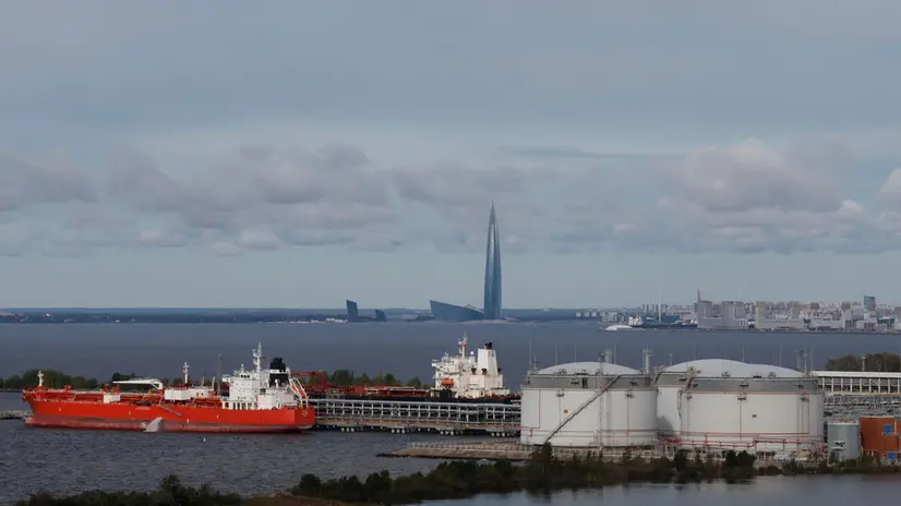 epa12407702 Oil products tankers Vela (Singapore, L) and Jag Sparrow (Bahamas, R) are moored at the berth of St. Petersburg Oil Terminal, in the Port of St. Petersburg, Russia, 26 September 2025. The terminal is a key player in the Russian oil industry and a major logistics hub in the Baltic region. EPA/ANATOLY MALTSEV