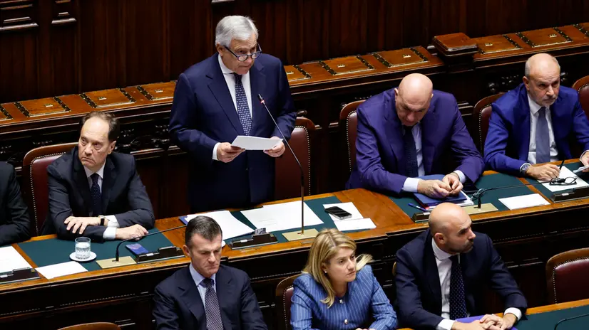 Italian Foreign Minister and Deputy Prime Minister Antonio Tajani (2nd L) during statement at the Chamber of Deputies on recent developments in the Gaza Strip, Rome, 2 October 2025. ANSA/FABIO FRUSTACI