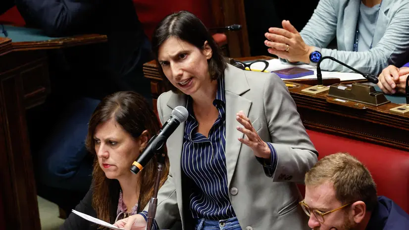 Elly Schlein alla Camera durante l’informativa del ministro della Difesa Guido Crosetto su attacchi occorsi a danno della Global Sumud Flotilla e evoluzione della situazione sul fronte orientale europeo, Roma, 24 Settembre 2025. ANSA/GIUSEPPE LAMI