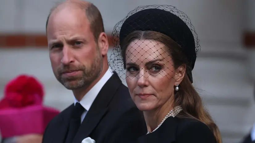 epa12382649 Britain’s William, Prince of Wales (L) and Catherine, Princess of Wales depart Westminster Cathedral in London, Britain, 16 September 2025, after the funeral of Britain's Katharine, Duchess of Kent. The Duchess of Kent died on 04 September aged 92. Her coffin rest overnight in the Chapel of the Blessed Virgin Mary ahead of her funeral at Westminster Cathedral. EPA/NEIL HALL