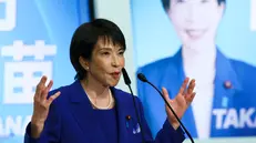 epa12429161 Japan's Prime Minister contender Sanae Takaichi speaks at the Liberal Democratic Party's (LDP) leadership election in Tokyo, Japan, 04 October 2025. EPA/Kim Kyung-Hoon / POOL