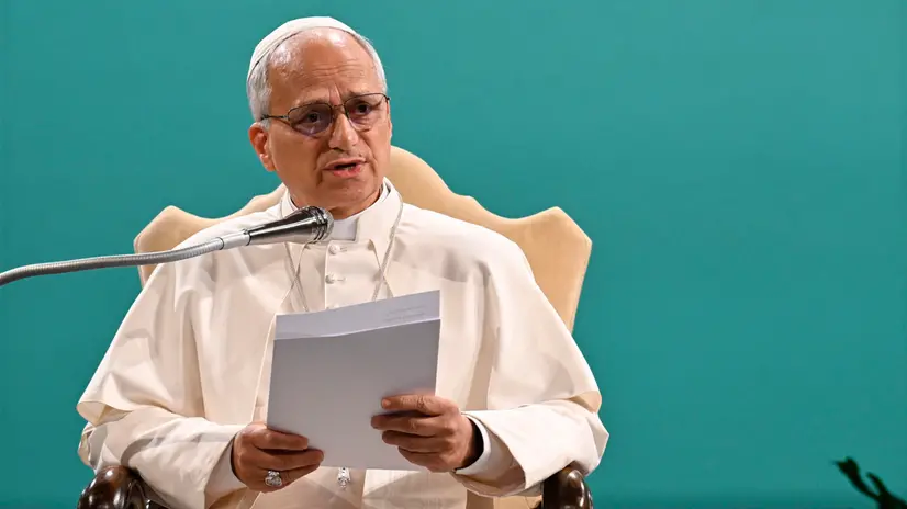 A handout picture provided by Vatican Media shows Pope Leo XIV during the international conference 'Celebration of Hope, Raising Hope for Climate Justice' on the tenth anniversary of Laudato Si’, in Castel Gandolfo, Italy, 01 October 2025. ANSA/VATICAN MEDIA+++ ANSA PROVIDES ACCESS TO THIS HANDOUT PHOTO TO BE USED SOLELY TO ILLUSTRATE NEWS REPORTING OR COMMENTARY ON THE FACTS OR EVENTS DEPICTED IN THIS IMAGE; NO ARCHIVING; NO LICENSING +++ NPK