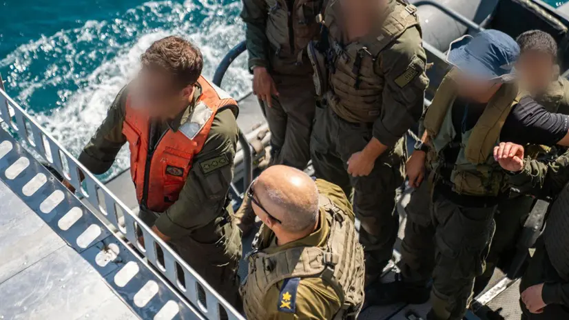 Una immagine relativa all'operazione Idf “Horizon Shield” ''sul controllo operativo di 42 navi che hanno tentato di violare il blocco di sicurezza marittima'', 3 ottobre 2025. ANSA/IDF +++FOTO DIFFUSA DALL'UFFICIO STAMPA - USARE SOLO PER ILLUSTRARE OGGI LA NOTIZIA INDICATA NEL TITOLO - NON ARCHIVIARE - NON VENDERE - NON USARE PER FINI NON GIORNALISTICI - NPK+++