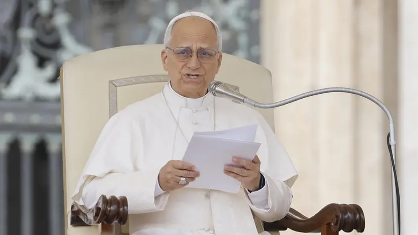 Pope Leo XIV during his weekly General Audience in St. Peter's Square, in Vatican City, 1 October 2025. ANSA/FABIO FRUSTACI
