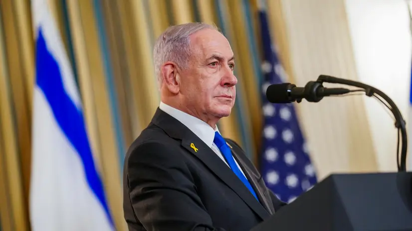 epa12415322 Israeli Prime Minister Benjamin Netanyahu participates in a joint press conference with US President Donald Trump in the State Dining Room of the White House in Washington, DC, USA, 29 September 2025. In their Oval Office meeting, Trump pressed Netanyahu to accept a peace deal to end Israel’s on-going war in Gaza, and for Hamas to free their remaining hostages. EPA/WILL OLIVER / POOL