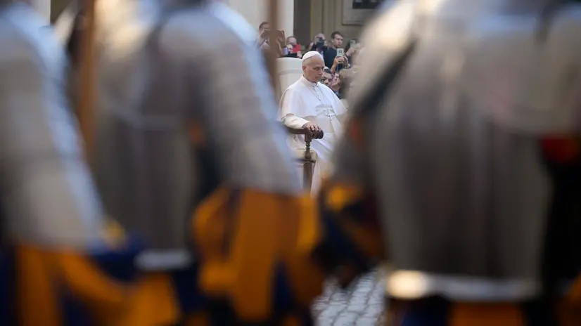 Pope Leo attends the swearing-in ceremony at the San Damaso Courtyard in Vatican City, 4 October 2025. ANSA/RICCARDO ANTIMIANI