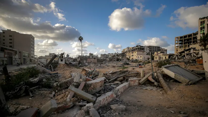 epa12433144 Destroyed buildings of Palestinian Parliament at Al Remal neighbourhood during an Israeli military operation in Gaza City, Gaza Strip, 05 October 2025. According to the UN around 90 percent of the population or 1.9 million people in Gaza have been displaced since the start of the conflict. More than 67,000 Palestinians have been killed in the Gaza Strip since October 2023, according to the Palestinian Ministry of Health, and about 1,200 Israelis have been killed since the launch of an Israeli military campaign in response to a cross-border attack by Hamas on 07 October 2023. EPA/MOHAMMED SABER