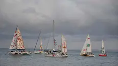 A flotilla of boats leaves the port of San Giovanni Li Cuti in Catania, Sicily, southern Italy, 27 September 2025. The Freedom Flotilla Coalition (FFC) and Thousand Madleens to Gaza (TMTG) announced the launch of a flotilla to Gaza of 10 boats from Catania, with dozens on board. ANSA/ORIETTA SCARDINO