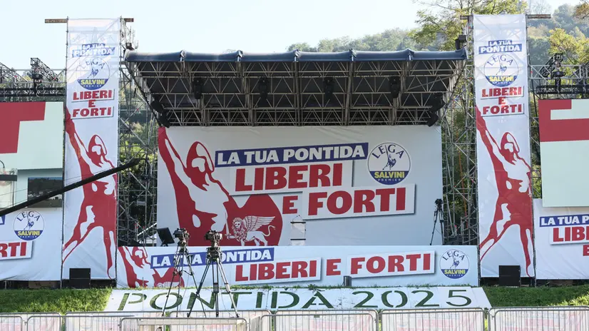 The stage of traditional Lega Reunion in Pontida (Bergamo), 20 September 2025. ANSA/MICHELE MARAVIGLIA