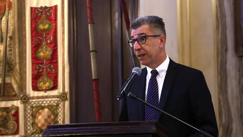 Gino Cecchettin in occasione dell’incontro organizzato a palazzo Marino, sede del comune di Milano, ad un anno dalla costituzione della Fondazione Giulia Cecchettin. Milano 6 Ottobre 2025 ANSA / MATTEO BAZZI
