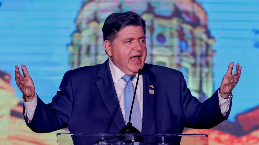 epa12429046 Democratic Illinois Governor JB Pritzker speaks at the Georgia Democratic Party's 2025 Carter-Lewis Dinner in Atlanta, Georgia, USA, 03 October 2025. Pritzker was the keynote speaker at the event. EPA/ERIK S. LESSER