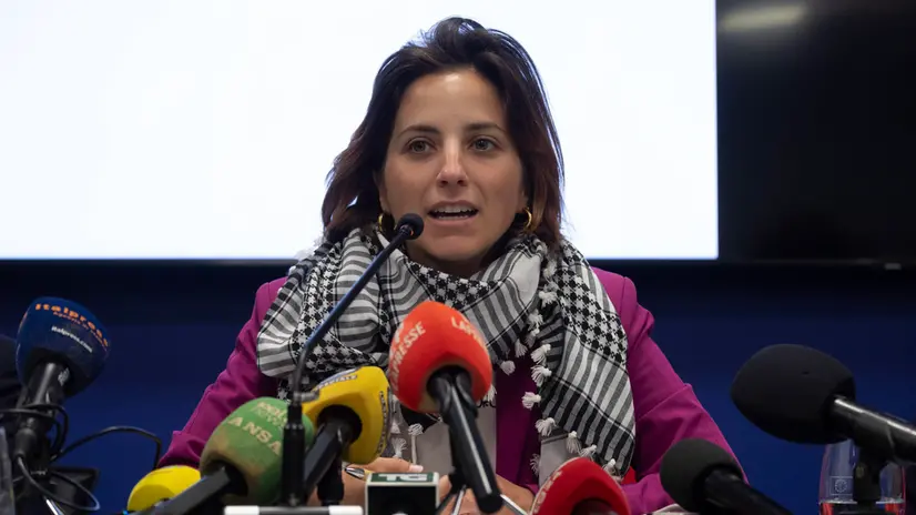 Benedetta Scuderi, durante la conferenza stampa sulla flotilla. Roma, 4 ottobre 2025. ANSA/MASSIMO PERCOSSI