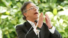 epa12317215 Colombian President Gustavo Petro speaks at the 5th Amazonian Countries Summit in Bogota, Colombia, 22 August 2025. The purpose of the meeting of presidents is to agree on a joint declaration on the protection of the Amazon that will be presented at COP30. EPA/MAURICIO DUENAS CASTANEDA