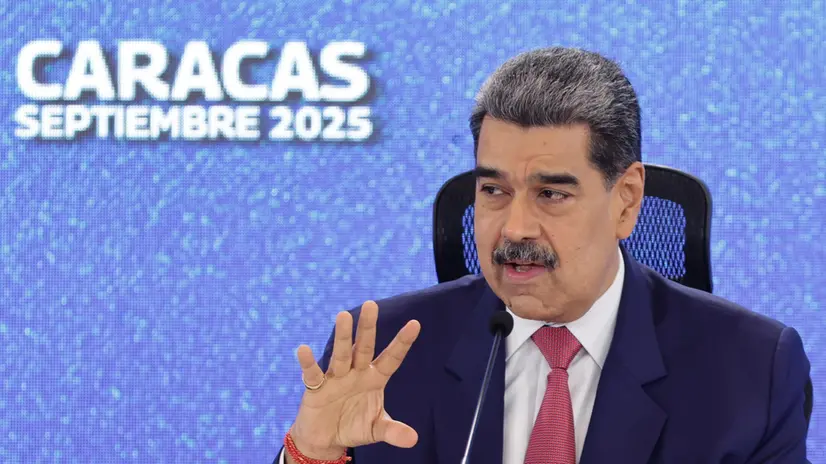 epa12381156 Venezuelan President Nicolas Maduro speaks during a press conference in Caracas, Venezuela, 15 September 2025. Maduro stated that his country is exercising its legitimate right to defense against what he termed 'aggression' by the United States, after the US deployed warships to the Caribbean to combat drug trafficking. EPA/MIGUEL GUTIERREZ