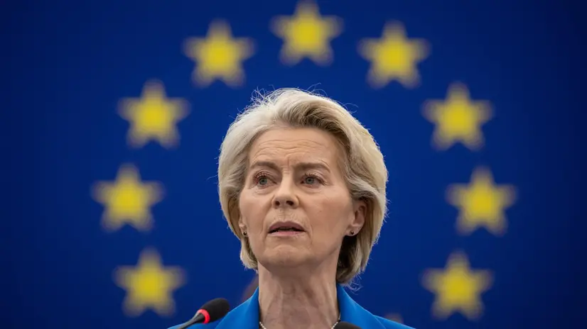 epaselect epa12435178 European Commission President Ursula von der Leyen speaks during a plenary session at the European Parliament in Strasbourg, France, 06 October 2025. The plenary session, which runs from 06 to 09 October, is set to discuss two motions of censure tabled by the far-right 'Patriots for Europe' (PfE) group and 'The Left' against European Commission President Ursula von der Leyen. EPA/CHRISTOPHE PETIT TESSON