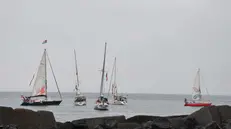 epa12410658 A flotilla of boats leaves the port of San Giovanni Li Cuti in Catania, Sicily, southern Italy, 27 September 2025. The Freedom Flotilla Coalition (FFC) and Thousand Madleens to Gaza (TMTG) announced the launch of a flotilla to Gaza of 10 boats from Catania, with dozens on board. EPA/ORIETTA SCARDINO