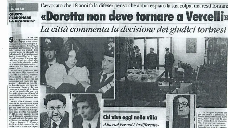 Una pagina di giornale dopo la notizia della scarcerazione di Doretta Graneris