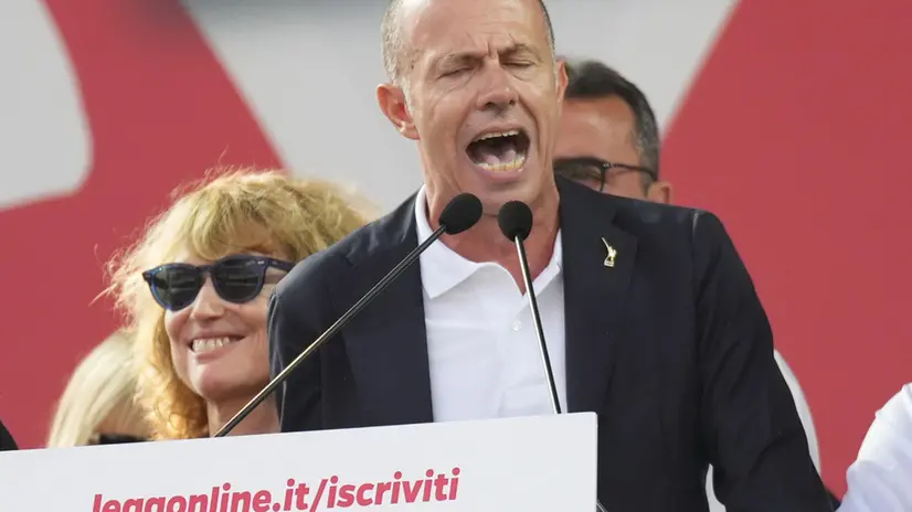 Massimiliano Romeo (Senator of the Italian Republic) during the traditional Lega party rally in Pontida (Bergamo), 21 september 2025. ANSA/MICHELE MARAVIGLIA